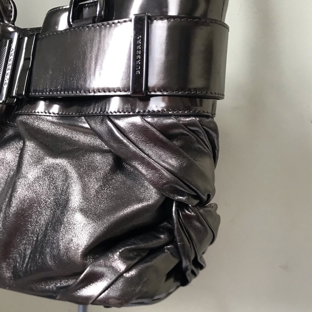 Burberry Knotted Healy Tote Leather Metallic Shoulder Bag Nova Check Handbag Zip - Picture 7 of 16
